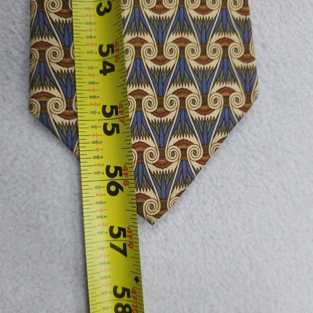 VINTAGE Burberrys Tie Mens Silk Blue Gold Geometric Pattern Egyptian 90s USA